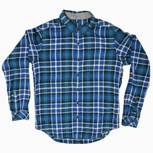 Uniqlo Kids Cotton Flannel Plaid Shirt Chest Pocket Size 12 Blue White Green